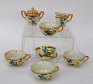 1930s Part Mickey Mouse Lustre Japanese Miniature teaset, 5 cups, creamer &