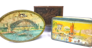 Group Lot of Vintage Australian Tins inc Griffiths Bros 5 Pound Tea Box, Willow