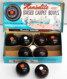 Vintage Boxed Henselite Junior Biased Carpet Bowls