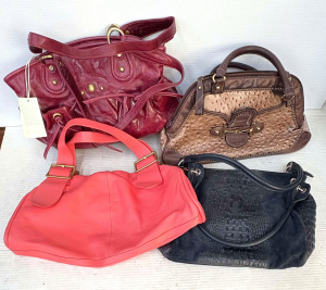 4 x designer leather bags - brown, beige Gucci horse bit, pink Mulberry, Sabrina