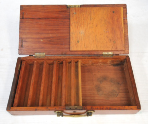 Vintage Hardwood Lockable Cigar Box - heavy Brass handle, segmented interior - 4