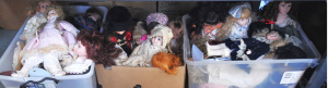 3 x Boxes of Porcelain Dolls incl Classic Dolls, Clothes , Various Sizes etc