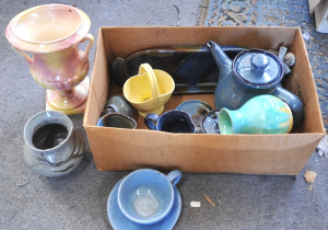 Box lot of Assorted Australian Pottery incl Cups & Saucers, Jugs, Vases etc