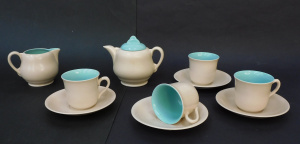 Clarice Cliff Royal Staffordshire Aqua Blue & Cream part Teaset - Teapot 12c