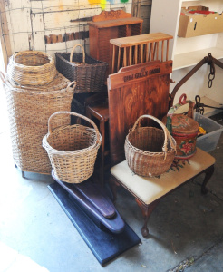 Group lot of Assorted Cane & Other Furniture incl Wooden Folding Table, Win