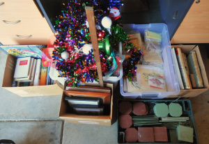 Group Lot of Mixed Items incl Assorted Books, Green & Red Tiles, Post &