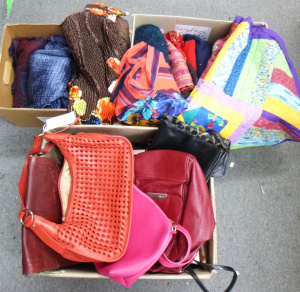 3 x Boxes of Ladies Mixed Items inc, scarves, shawls, jackets, bags, patchwork,