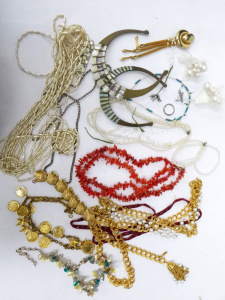 Box lot of Assorted Costume Jewellery inc, faux pearl necklaces, Coral necklace,