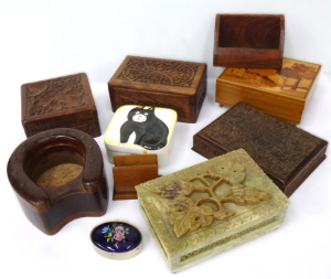 Group lot - Mostly Vintage boxes inc, carved wooden & soapstone, china cat t