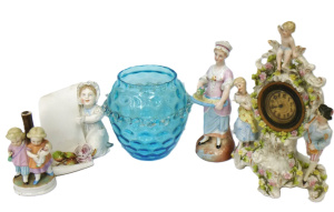 Group lot of Victorian China & Glass inc, girl figurine with flowers & t