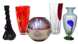 Group Lot Vintage & Modern Colourful Art Glass Vases - circular, rectangular