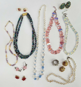 Grp costume jewellery - 6 x Crystal, diamante necklaces, 5 pr earrings & d