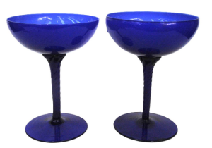 Pair of Vintage Italian Art Glass Stemmed bowl forms - cased blue glass, twist s