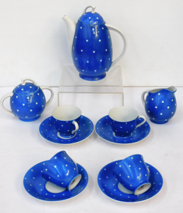 Retro Japanese Polka Dot Coffee set - Kinsway pattern - 7 pce - Blue with white