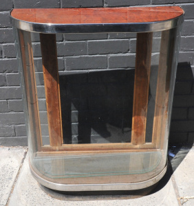 Vintage Half Round Display Cabinet w Polished Chrome Frame - Approx 90cm H x 75c